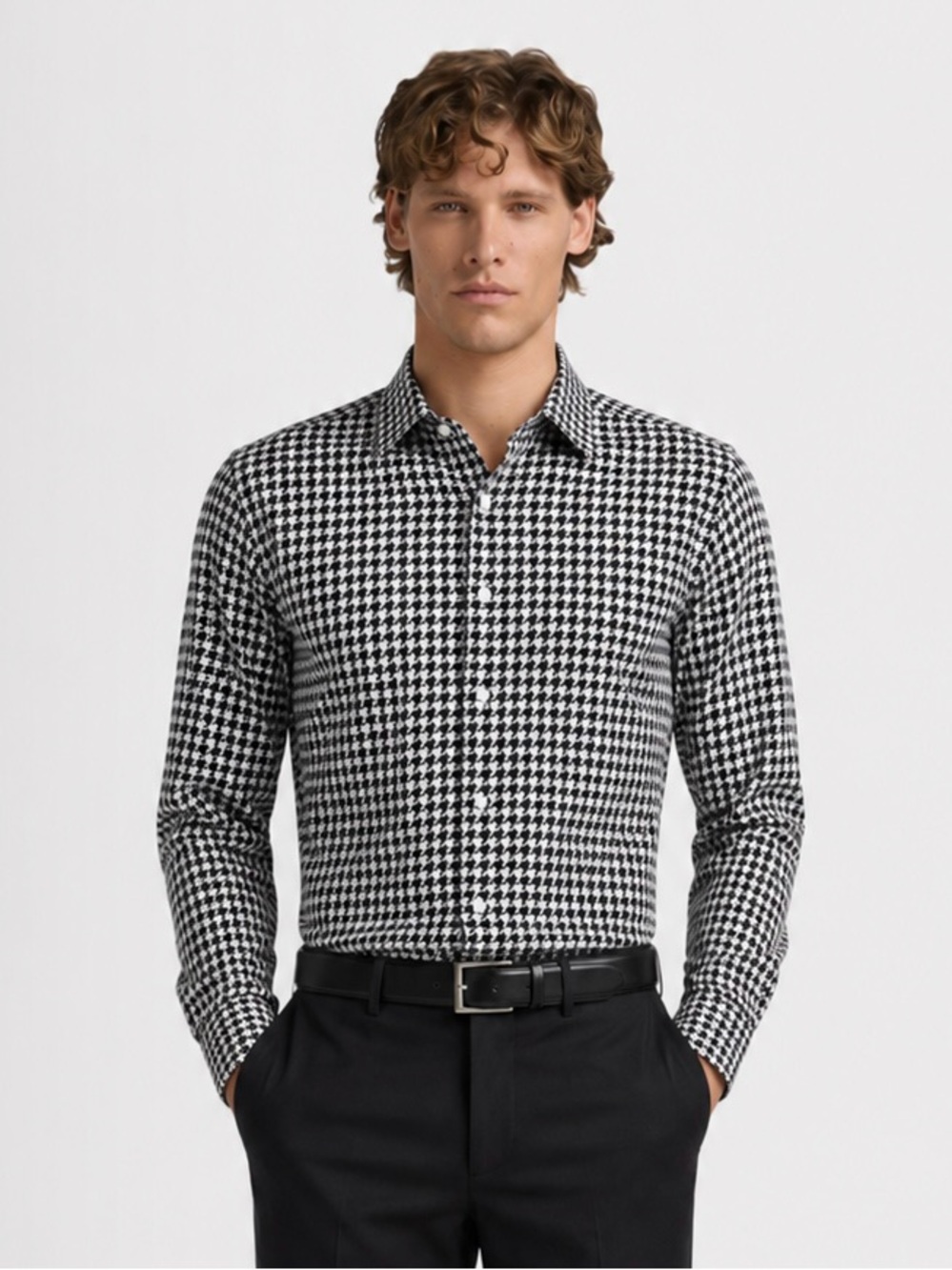 Tommy Hilfiger NEW Cotton Poplin Houndstooth Button Down Shirt Size XS Old Money